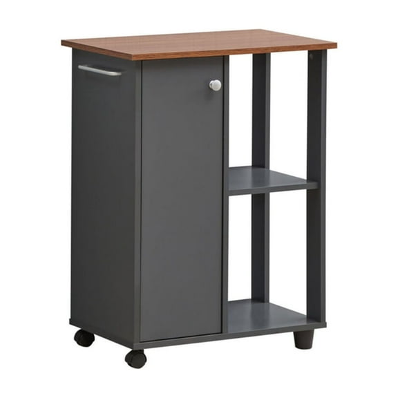 Hodedah 23.6" Wide Open Shelves and Cabinet Space Kitchen Cart in Grey-Oak