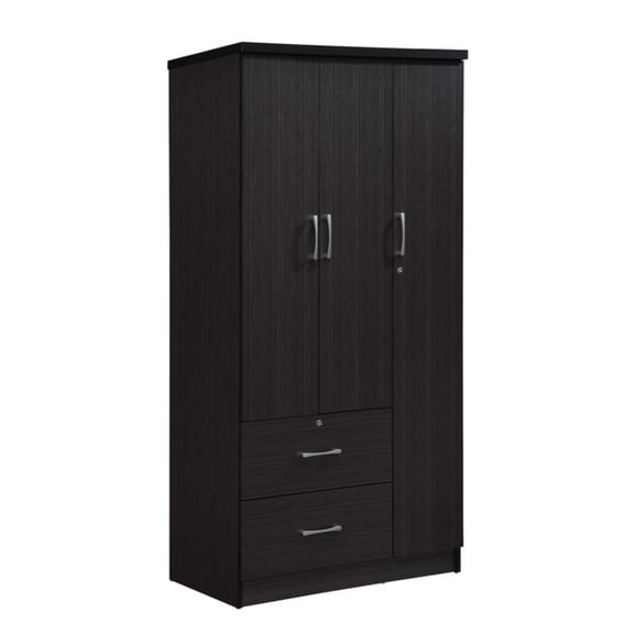 Hodedah Import 3 Door Armoire with Rod, Shelves, and 2 Drawers, Chocolate