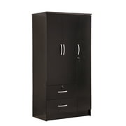 Hodedah 3 Door Bedroom Armoire with Drawers, Black