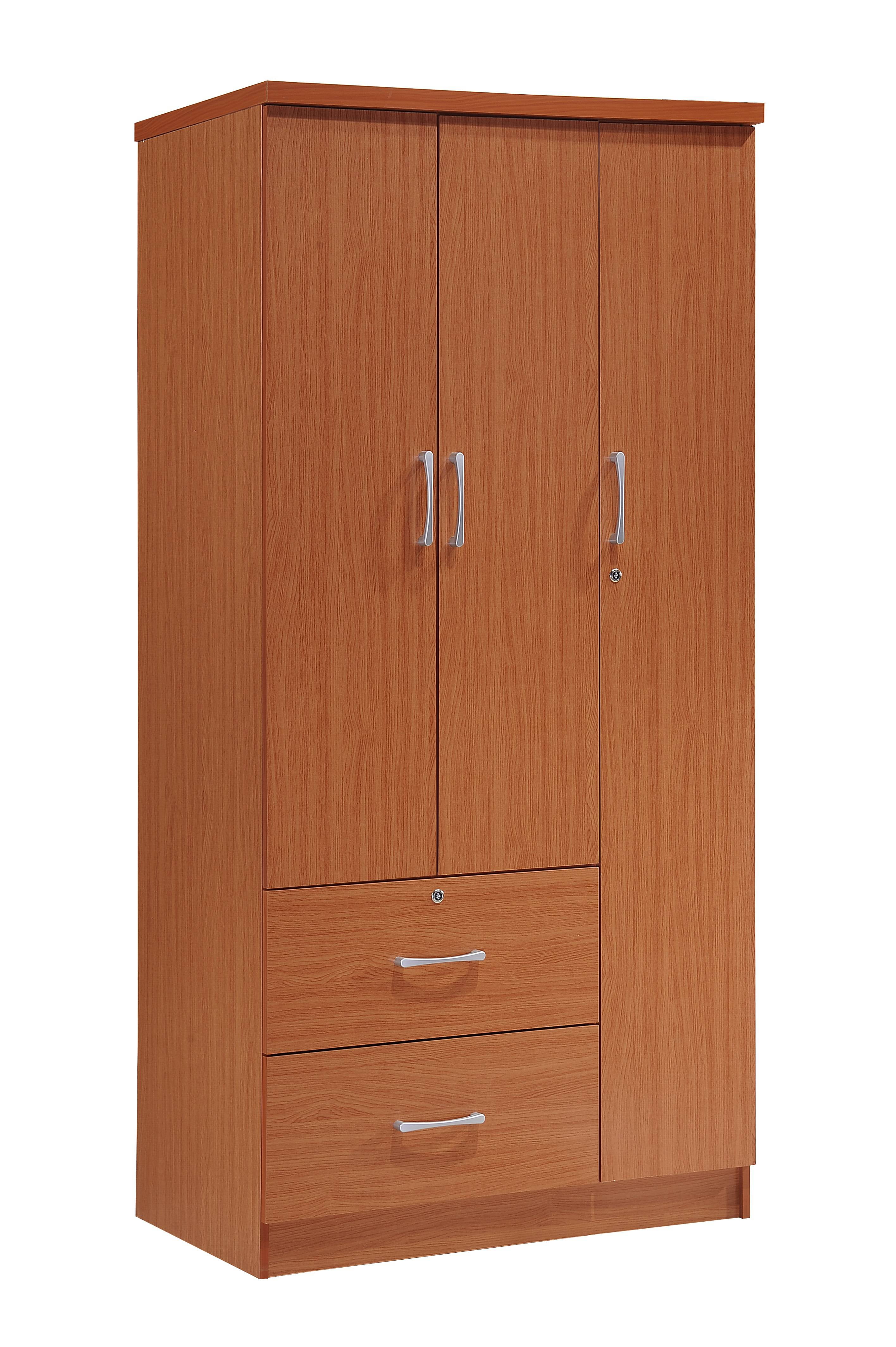 Hodedah 3 Door Bedroom Armoire with Drawers, Cherry
