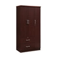 thumbnail image 1 of Hodedah 3 Door Bedroom Armoire with Drawers, Mahogany, 1 of 7