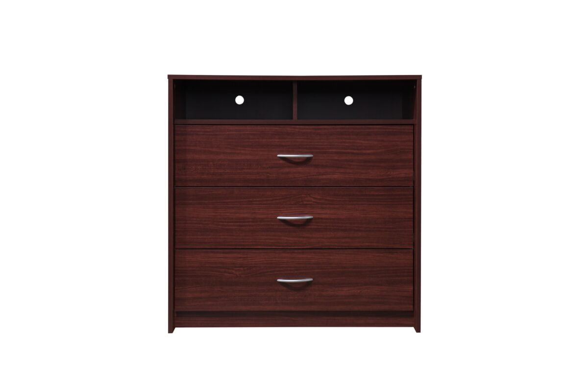 Hodedah 3Drawer Dresser with 1Open Shelf 2 Compartments in Mahogany