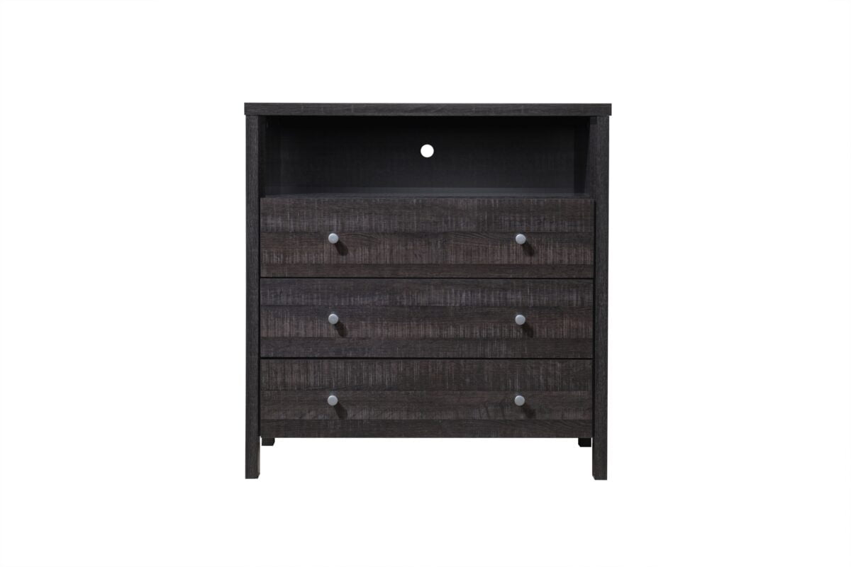 Hodedah 3Drawer Dresser with 1Open Shelf in Walnut