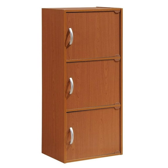 Hodedah 3 Shelf 3 Door Multi-Purpose Wooden Bookcase in Cherry Finish