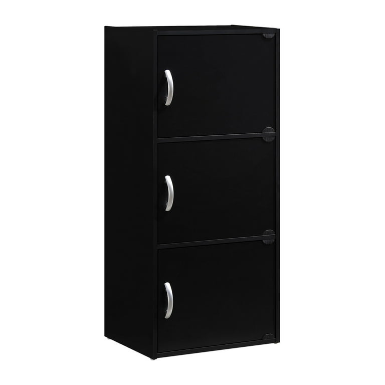 Hodedah 3-Shelf, 3-Door Multi-Purpose Bookcase Cabinet, Black