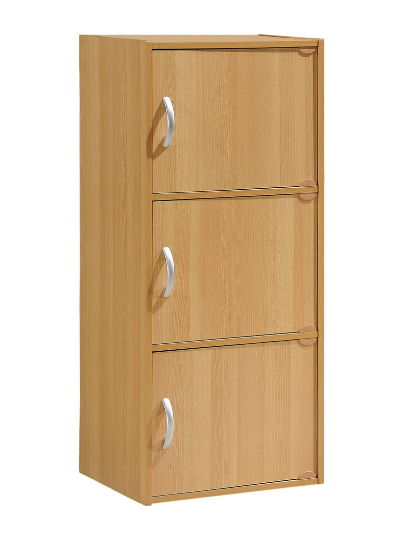 Hodedah 3-Shelf, 3-Door Multi-Purpose Bookcase Cabinet, Beech