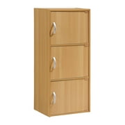 Hodedah 3-Shelf, 3-Door Multi-Purpose Bookcase Cabinet, Beech