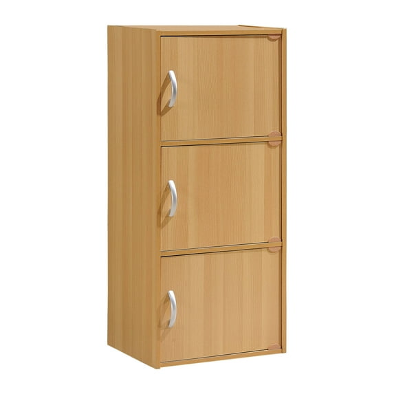 Hodedah 3-Shelf, 3-Door Multi-Purpose Bookcase Cabinet, Beech