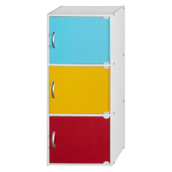 Hodedah 3-Shelf, 3-Door Multi-Purpose Bookcase Cabinet, Multicolor