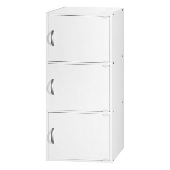 Hodedah 3-Shelf, 3-Door Multi-Purpose Bookcase Cabinet, White