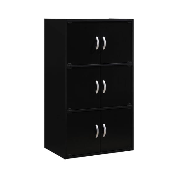 Hodedah 3-Shelf, 6-Door Multipurpose Bookcase, Black