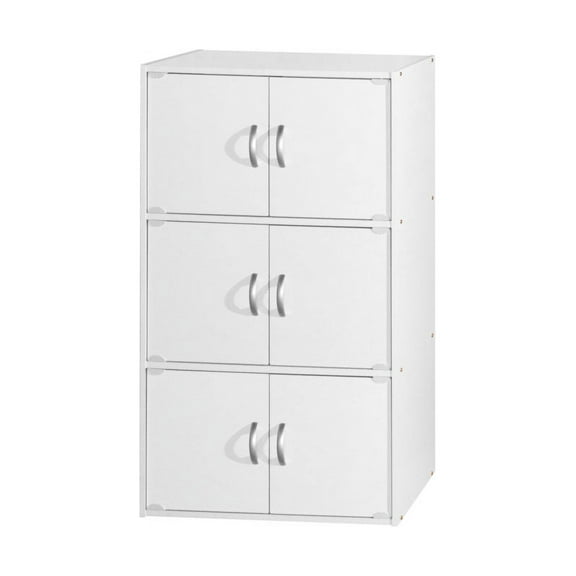 Hodedah 3-Shelf, 6-Door Multipurpose Bookcase, White