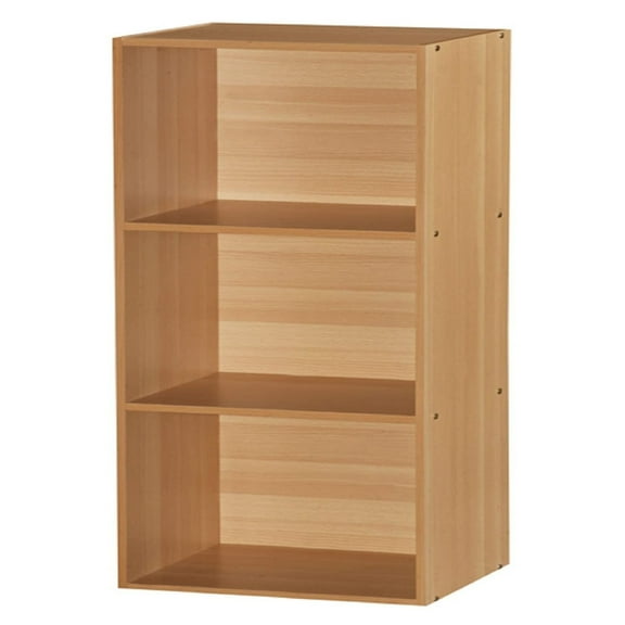 Hodedah 3 Shelf Home Organization Storage Bookcase Cabinets, Beech