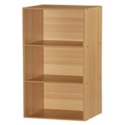 Hodedah 3 Shelf Home Organization Storage Bookcase Cabinets, Beech