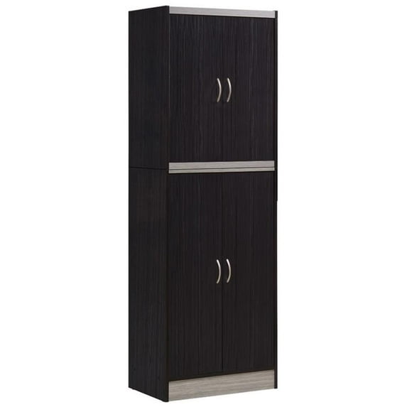 Hodedah 4 Door Kitchen Pantry 4 Shelves 5 Compartments in Chocolate-Grey Wood