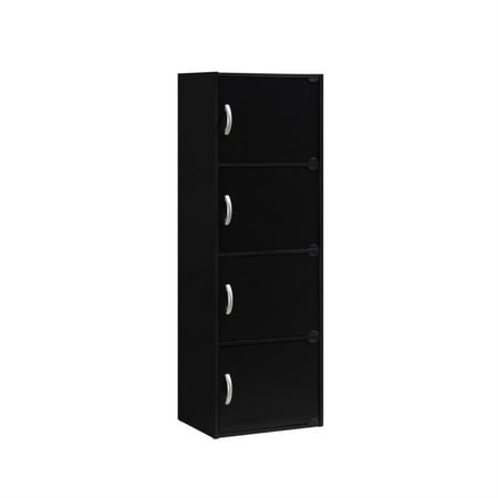Hodedah 4-Shelf, 4-Door Bookcase in Black