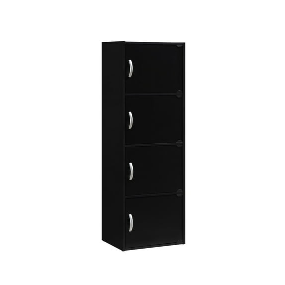 Hodedah 4-Shelf, 4-Door Bookcase in Black