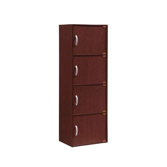 Hodedah 4-Shelf, 4-Door Bookcase in Mahogany