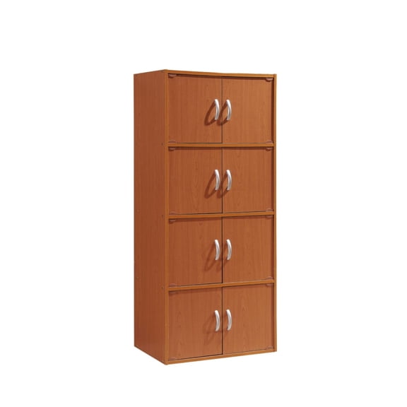 Hodedah 4-Shelf, 8-Door Bookcase Cabinet in Cherry