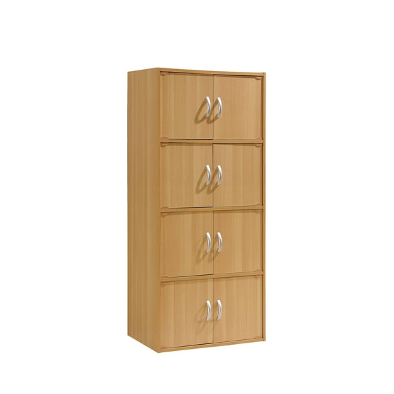 Hodedah 4-Shelf, 8-Door Multipurpose Cabinet, Beech