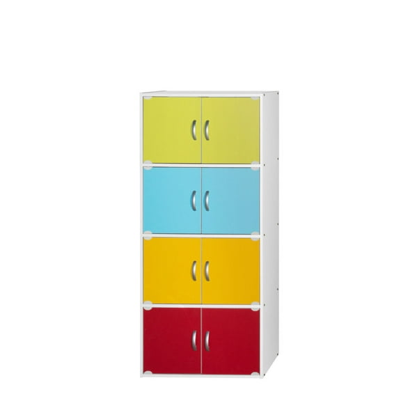 Hodedah 4-Shelf, 8-Door Multipurpose Cabinet, Rainbow