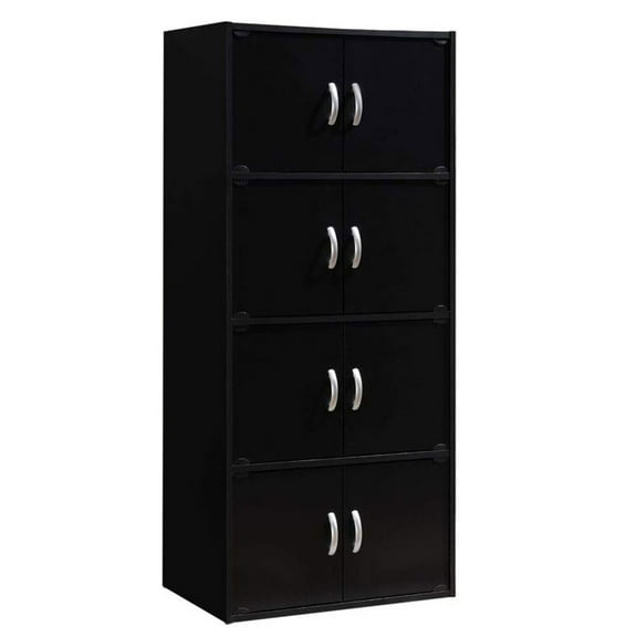 Hodedah 4-Shelf, 8-Door Bookcase Cabinet in Black