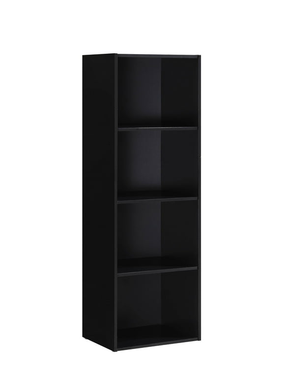 Hodedah 4-Shelf Wood Bookcase, Black
