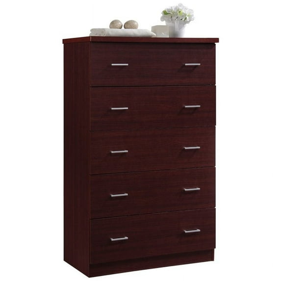 Hodedah 5 Drawer Jumbo Chest with Metal Gliding Rails in Mahogany