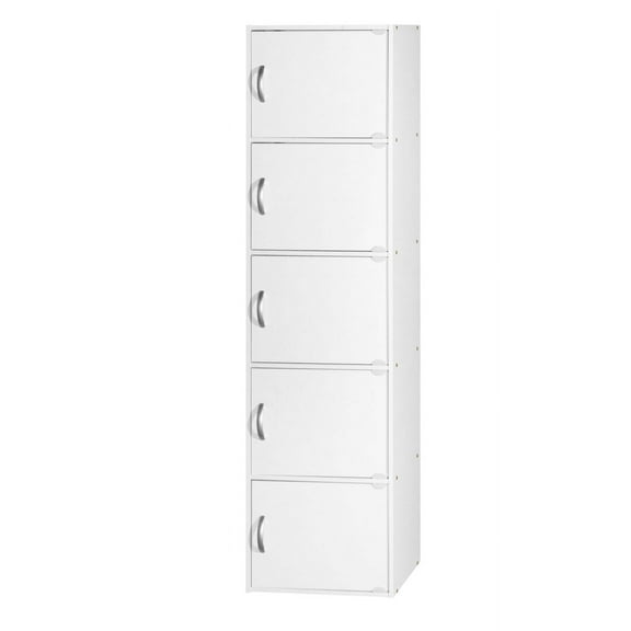 Hodedah 5-Shelf, 5-Door Multi-purpose Cabinet, White