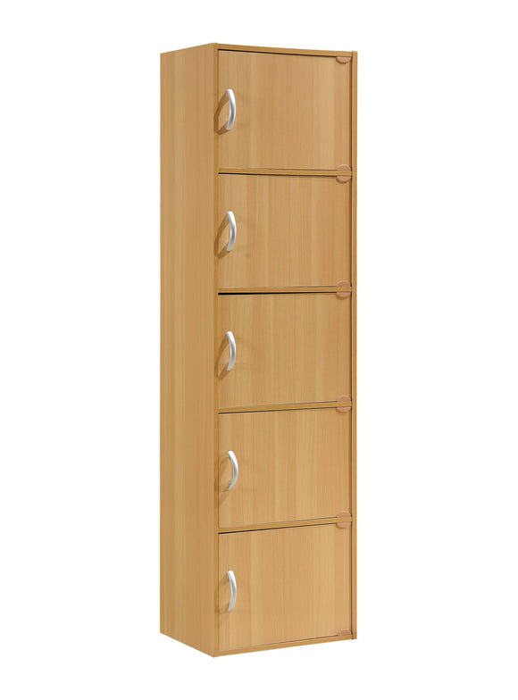 Hodedah 5-Shelf, 5-Door Multipurpose Cabinet, Brown