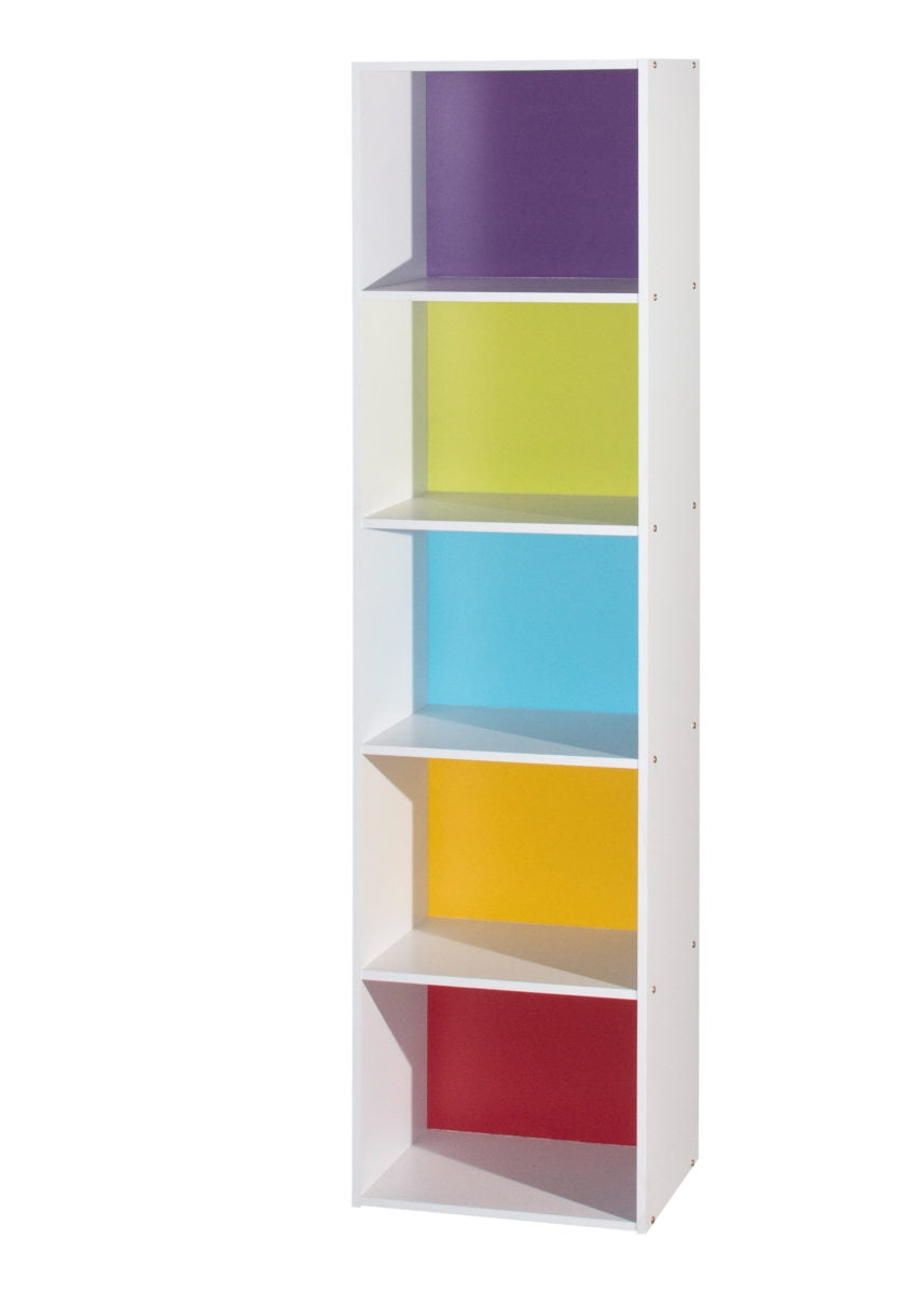 Brightspace Kids 5-Shelf White Wood Bookcase with Cubes and Doors