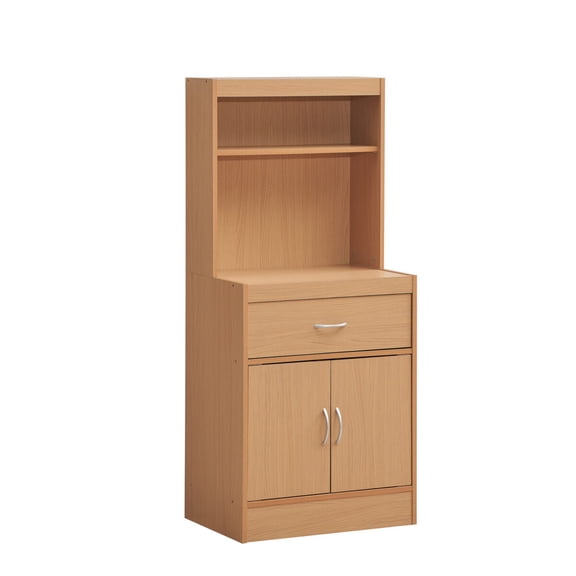 Hodedah 54" Tall Kitchen Cabinet with Open Shelves, 1-Drawer and Bottom Enclosed Storage, Beech