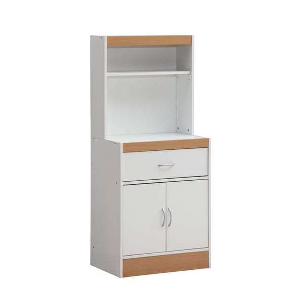 Hodedah 54" Tall Kitchen Cabinet with Open Shelves, 1-Drawer and Bottom Enclosed Storage, White