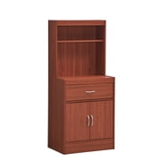 Hodedah 54" Tall Kitchen Cabinet with Open Shelves, 1-Drawer and Bottom Enclosed Storage, Cherry