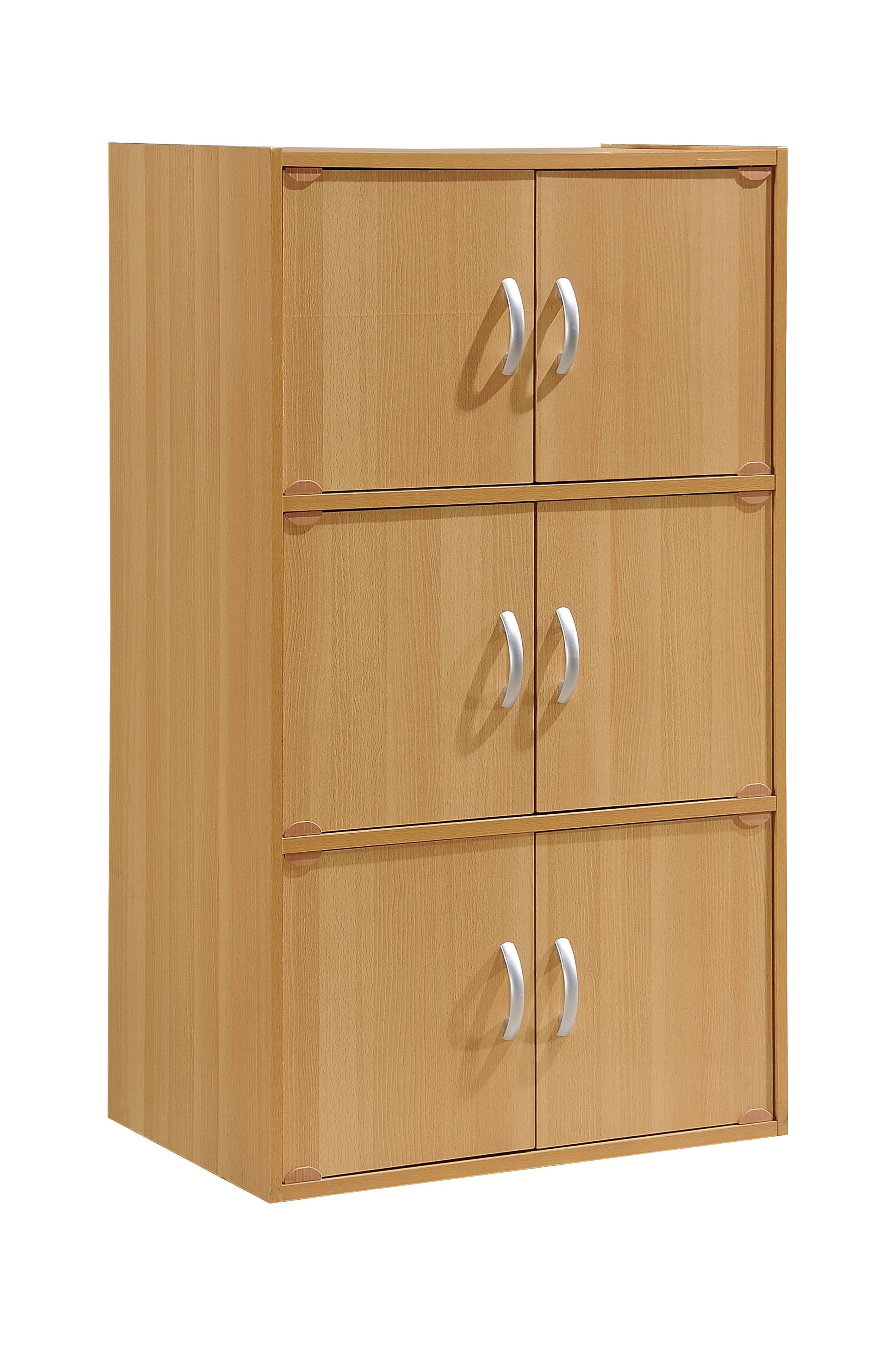 Hodedah 3-Shelf, 6-Door Multipurpose Bookcase, Beech