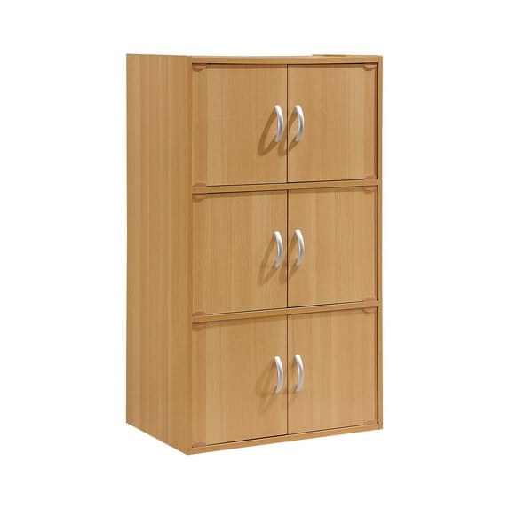 Hodedah 3-Shelf, 6-Door Multipurpose Bookcase, Beech