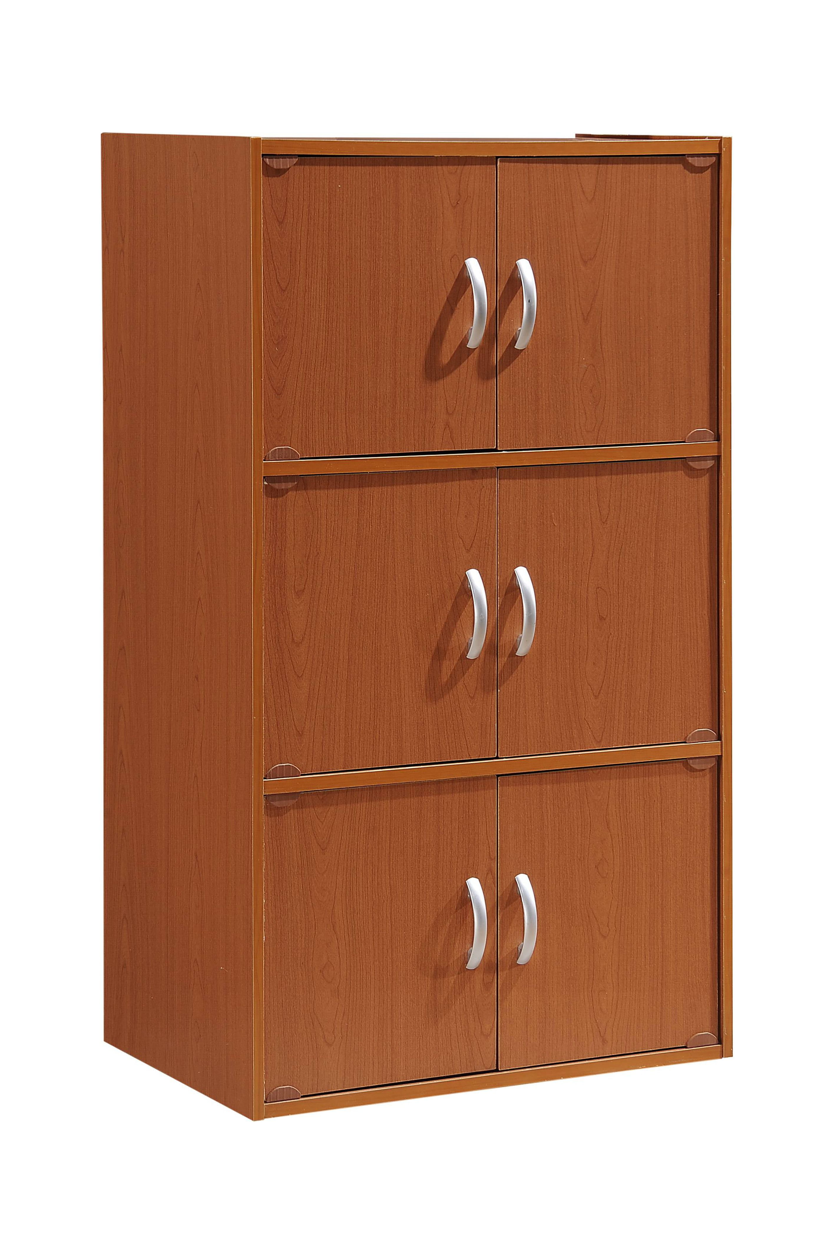 Hodedah 3-Shelf, 6-Door Multipurpose Bookcase, Cherry