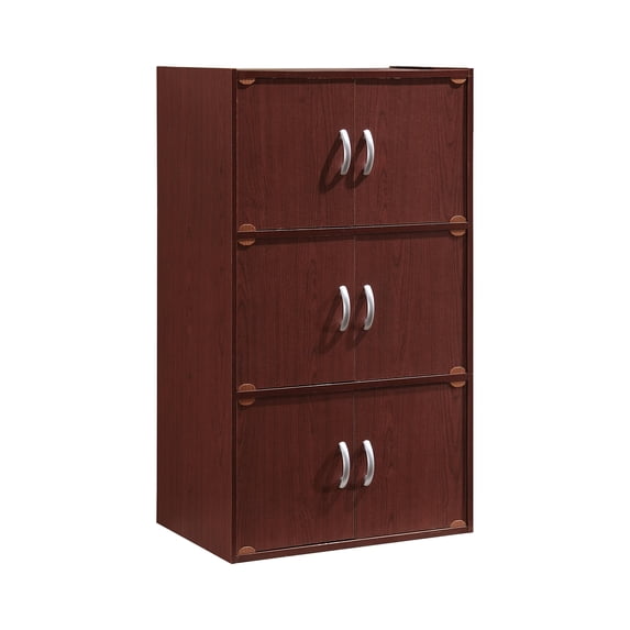 Hodedah 3-Shelf, 6-Door Multipurpose Bookcase, Mahogany