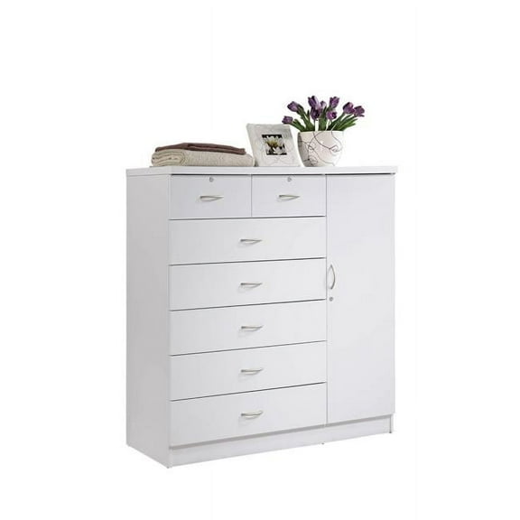 Hodedah 7-Drawer Chest with Locks on 2-Top Drawers Plus 1-Door - White
