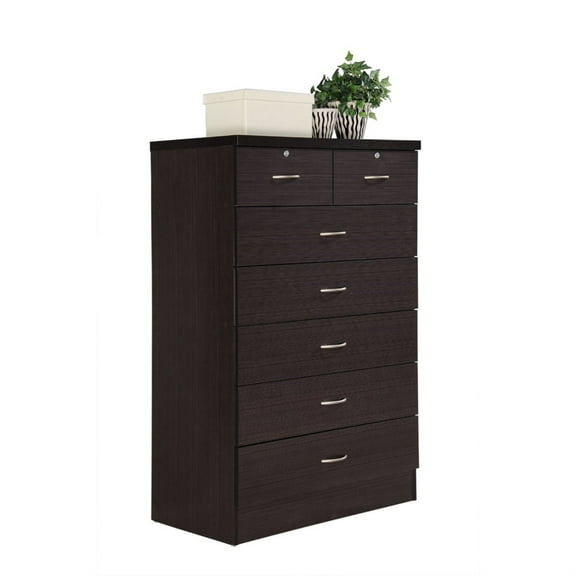 Hodedah 7-Drawer Chest with Locks on 2-Top Drawers in Chocolate