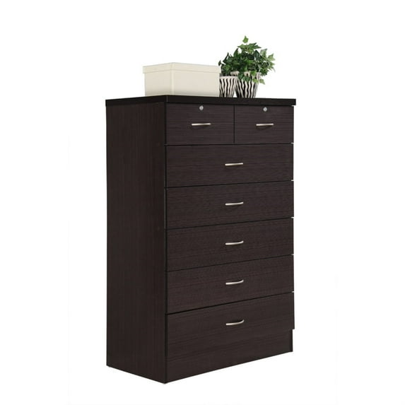 Hodedah 7-Drawer Chest with Locks on 2-Top Drawers in Chocolate