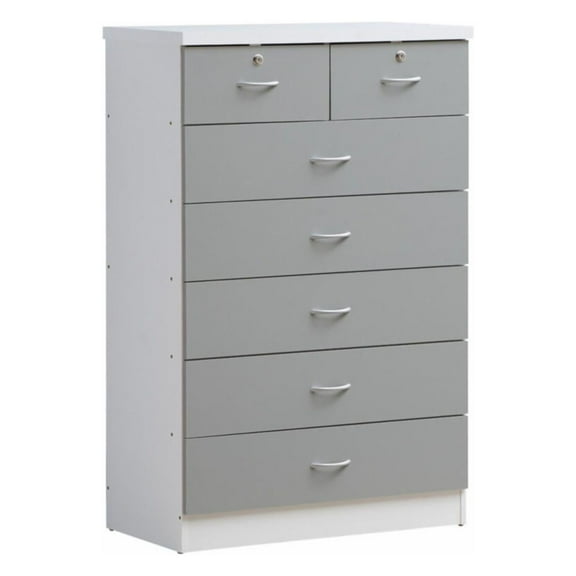 Hodedah 7 Drawer Chest with Locks on 2 Top Drawers in Gray Wood