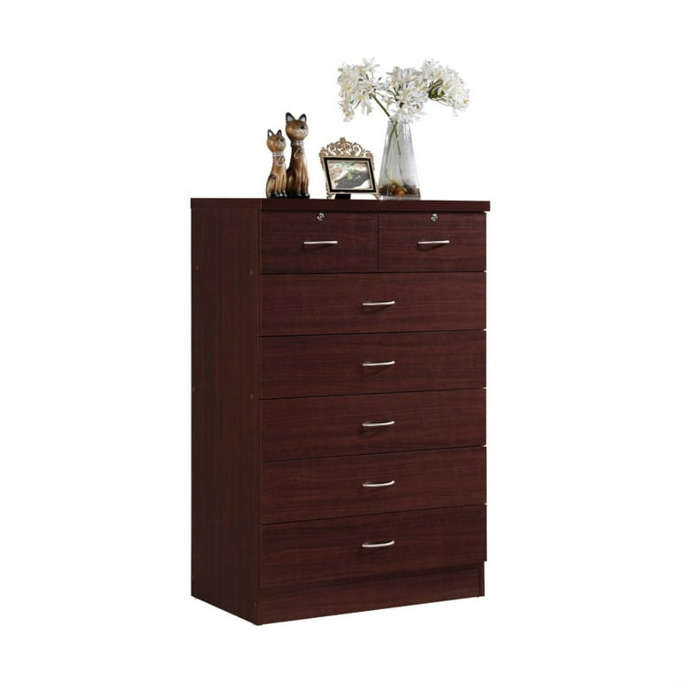 Hodedah 7 Drawer Wood Dresser Chest with Locks on 2 Top Drawers in Mahogany Walmart