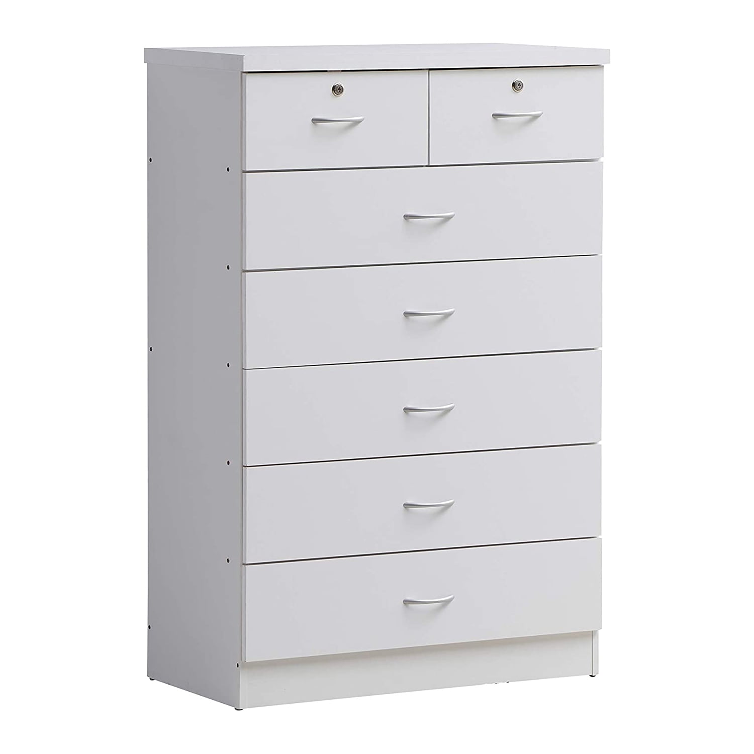 White Lacquered 7-Drawer Chest with Locks and Ball Bearing Slides