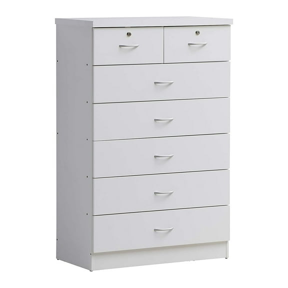 Hodedah 7-Drawer Chest with Locks on 2-Top Drawers in White