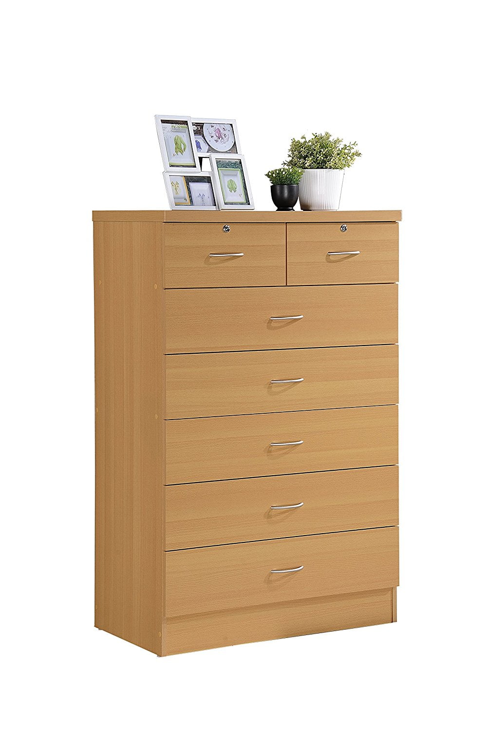 Hodedah 7 Drawer Dresser with Two Locks, Beech