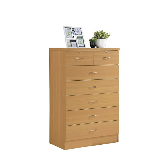 Hodedah 7 Drawer Dresser with Two Locks, Beech