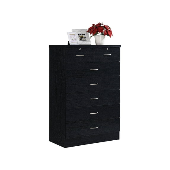 Hodedah 7 Drawer Dresser with Two Locks, Black