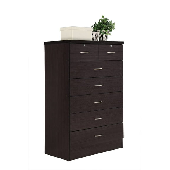 Hodedah 7 Drawer Dresser with Two Locks, Chocolate
