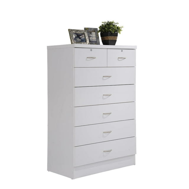Hodedah 7 Drawer Dresser with Two Locks, White